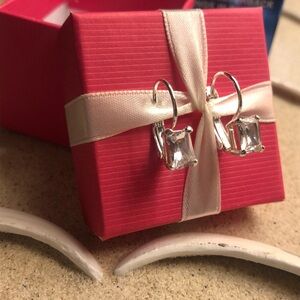 Avon Emerald Cut Leverback Earrings Silvertone